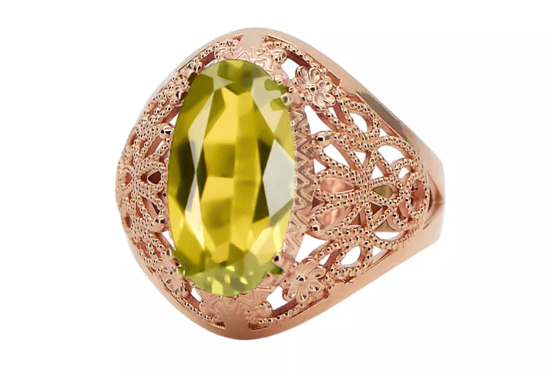 Vintage Jewlery Ring Yellow Peridot Original Vintage 14K Rose Gold vrc074r